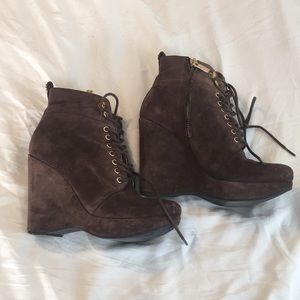 Michael Kors Brown Wedged Suede Booties